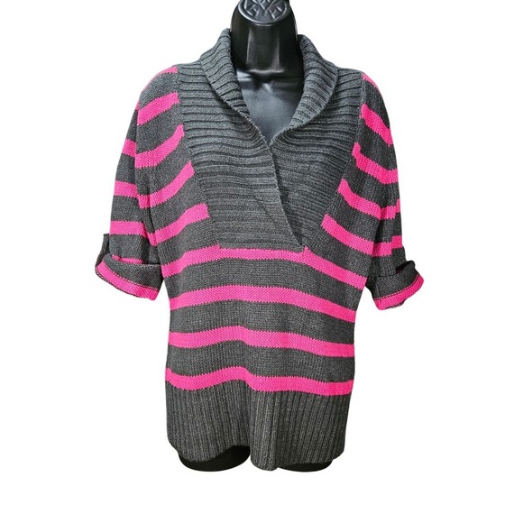 Arizona Jean Company Sweaters - Arizona Jean Company Sweater Women XL Pink Gray Striped Shawl Neck Y2K Preppy
